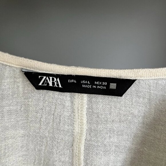 Zara Embroidered Top L 12 14 Ecru & Green Boho Peasant Balloon Sleeves Worn Once - Picture 6 of 6